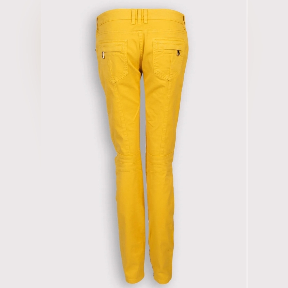 BALMAIN Jeans Yellow Stretch Zipped Cuffs Low Waist
